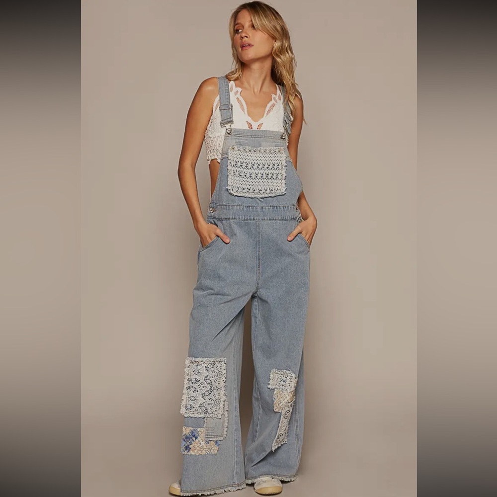 POL Blue Patchwork Women Jeans Overalls NWOT $100 FIRM  lowest I will go .